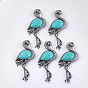 Gemstone  Brooches/Pendants, with Alloy Findings, Flamingo Shape, Antique Silver