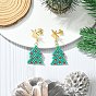 304 Stainless Steel with Glass Cylinder Seed Beads Christmas Tree Dangle Earrings, Brass Stud Earrings for Women, Golden