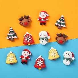 Christmas Themed Opaque Resin Cabochons, Santa Claus Reindeer Christmas Tree Cabochons, Mixed Shapes