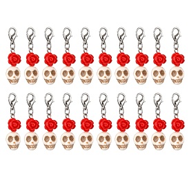 20Piezas de decoraciones colgantes de rosa de resina y turquesa sintética con calavera, con broches de langosta de la aleación de la garra