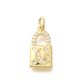 Rack Plating Brass Micro Pave Cubic Zirconia Pendants, Cadmium Free & Lead Free, Long-Lasting Plated, Lock Charms, with Jump Ring