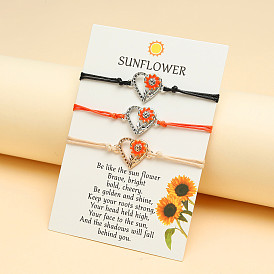 European and American Personality Heart-shaped Sunflower Alloy Handmade Braided Bracelet.
