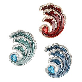 Enamel Pin, Alloy Rhinestone Brooch for Backpack Clothes, Wave