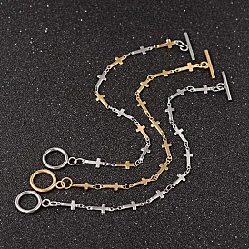 Cruz 304 de las pulseras de cadena de eslabones de acero inoxidable, con broches ot, 7-1/4 pulgada (185 mm), 5x1 mm