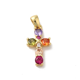 Rack Plating Brass Cubic Zirconia Pendants, Lead Free & Cadmium Free, Long-Lasting Plated, Cross