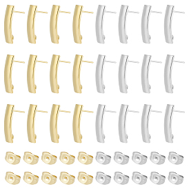 60 шт. 2 цвета 304 детали серьги-гвоздики из нержавеющей стали, с вертикальными петлями, прямоугольные, с ушными гайками 60 шт.