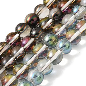 Transparent Electroplate Glass Beads Strands, Pearl Luster Plated, Round