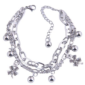 Bracelet double couche en perles d'acier inoxydable hip hop élégant avec pendentif pentagramme