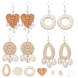 SUNNYCLUE DIY Earring Making Sets, with Woven Pendants, Shell Beads and Metal Findings