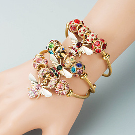 Adjustable Gold Bee Bracelet with Sparkling Diamond Ball - Pandora Style