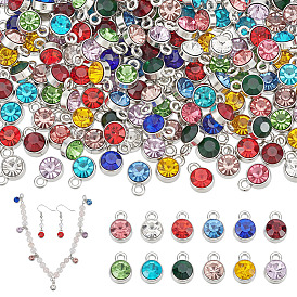 240 Stück 12 Farben Legierung Charms, mit Glas Strass, Geburtsstein Charms, cadmiumfrei und bleifrei, Flachrund