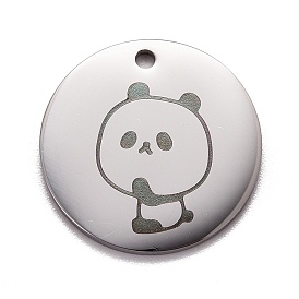 Pendentif en acier inoxydable, plat et circulaire avec panda