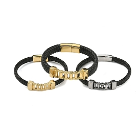 Men's Braided Black PU Leather Cord Bracelets, Chain 304 Stainless Steel Link Bracelets with Magnetic Clasps