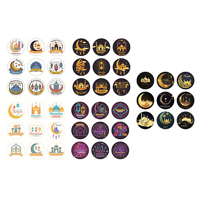 9 Patterns Dot Round Ramadan Kareem Them Paper Stickers, Self-Adhesive Paper Gift Tag Stickers, for Party, Gift Decoration