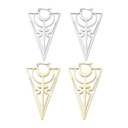 304 Stainless Steel Hollow Triangle with Cross Hoop Earrings for Women