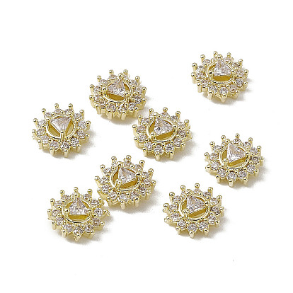 Brass Pave Clear Cubic Zirconia Cabochons, Nail Art Decoration Accessories, with Glass Rhinestone, Sun with Triangle