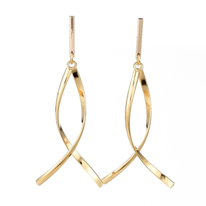 Dangle Stud Earrings, with 304 Stainless Steel Pendants, Real 18K Gold Plated Brass Stud Earring Findings, Brass and Plastic Ear Nuts, Twist