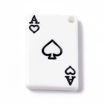 Printed Acrylic Pendants, Rectangle with Ace of Hearts Charm