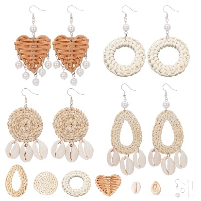 DIY Earring Making Sets, with Woven Pendants, Shell Beads and Metal Findings