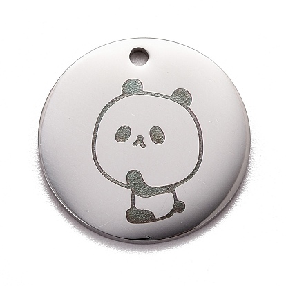 Pendentif en acier inoxydable, plat et circulaire avec panda