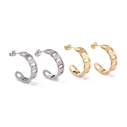 Ion Plating(IP) 304 Stainless Steel Stud Earrings, Half Hoop Earrings