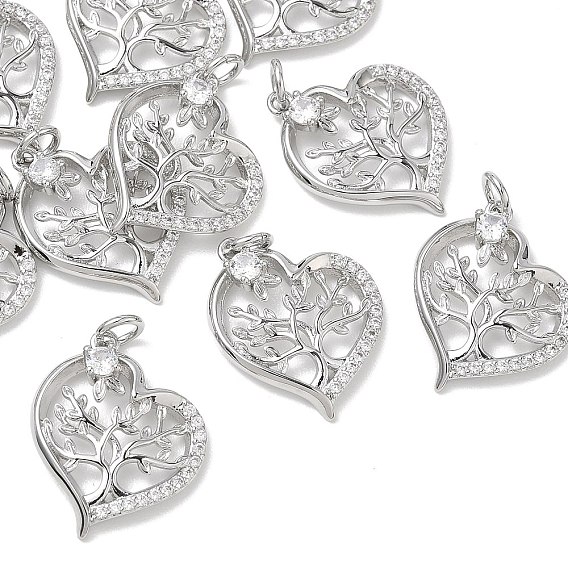 Colgantes de latón con circonitas cúbicas transparentes de Shegrace para el Día de San Valentín, corazón con amuletos de árboles, sin cadmio, plomo, níquel