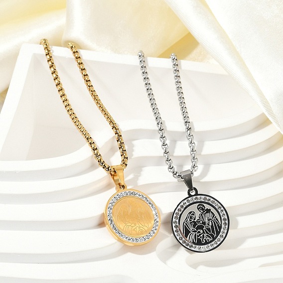 201 цепочка из нержавеющей стали с микропаве из прозрачного кубического циркония, плоская круглая подвеска для мужчин