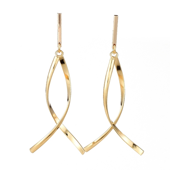Dangle Stud Earrings, with 304 Stainless Steel Pendants, Real 18K Gold Plated Brass Stud Earring Findings, Brass and Plastic Ear Nuts, Twist
