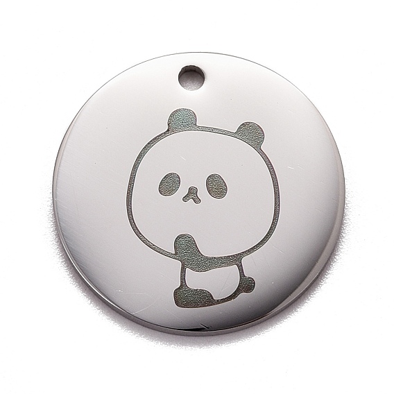 Edelstahl-Anhänger, flach rund mit Panda