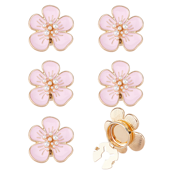 6запонки из эмалевого сплава, камелия, с имитацией жемчуга