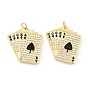 Brass Micro Pave Clear Cubic Zirconia & Black Enamel Pendants, Playing Card Charms, Rack Plating, Long-Lasting Plated, Lead Free & Cadmium Free