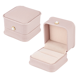 Nbeads PU Leather Ring Gift Boxes, with Iron & Plastic Imitation Pearl Button and Velvet Inside, for Wedding, Jewelry Storage Case