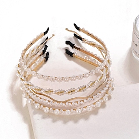 Plastic Imitation Pearl Beads Hair Bands, Metal Hoop Hair Accessories for Women Girls