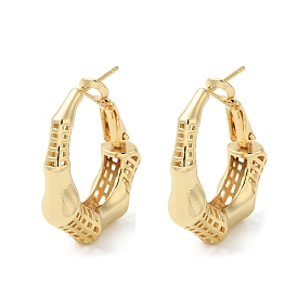 Rack Plating Brass Bamboo Stick Hoop Earrings for Women, Lead Free & Cadmium Free