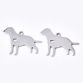304 Stainless Steel Pendants, Silhouette Charms, Laser Cut, Dog