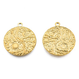 201 подвески из нержавеющей стали, плоские круглые с солнцем и луной