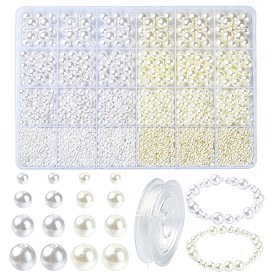 Kit de fabrication de bracelets en perles d'imitation diy, y compris des perles rondes en plastique ABS, fil élastique