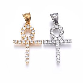 304 Stainless Steel Pendants, with Cubic Zirconia and Snap on Bails Random, Cross, Clear