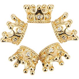 Rack Plating Brass Micro Pave Cubic Zirconia Beads, Large Hole Beads, Long-Lasting Plated, Crown