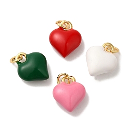 Brass Enamel Charms, with Jump Ring, Real 18K Gold Plated, Cadmium Free & Lead Free, Heart Charm