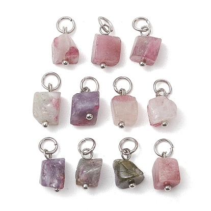 Подвески из натурального разноцветного турмалина, подвески-самородки с латунными соединительными кольцами