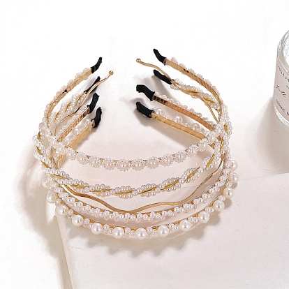 Plastic Imitation Pearl Beads Hair Bands, Metal Hoop Hair Accessories for Women Girls