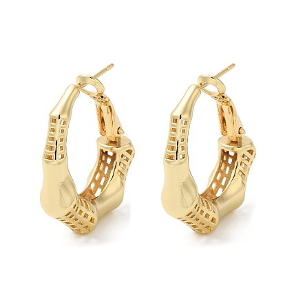 Rack Plating Brass Bamboo Stick Hoop Earrings for Women, Lead Free & Cadmium Free