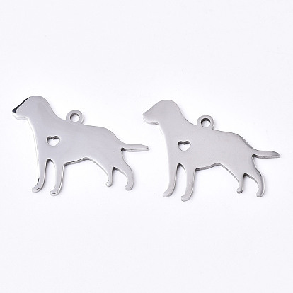 304 Stainless Steel Pendants, Silhouette Charms, Laser Cut, Dog