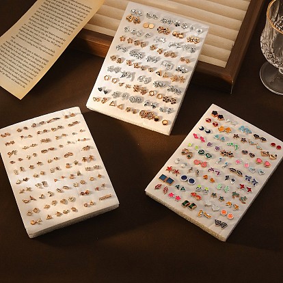 50пары комплектов сережек-гвоздиков из сплава, разнообразные, с эмалью и горный хрусталь