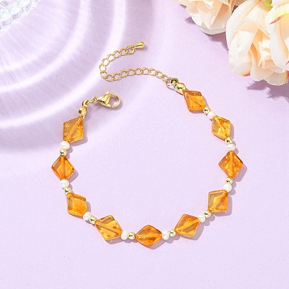 Natural Amber & Cultured Freshwater Pearl Beaded Bracelets for Women, Rhombus, with Non-magnetic Synthetic Hematite