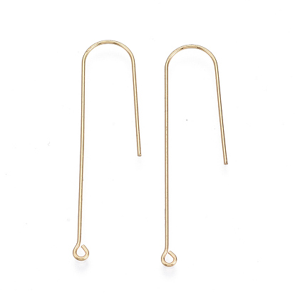 Brass Earring Hooks, with Horizontal Loop, Nickel Free, Real 18K Gold Plated
