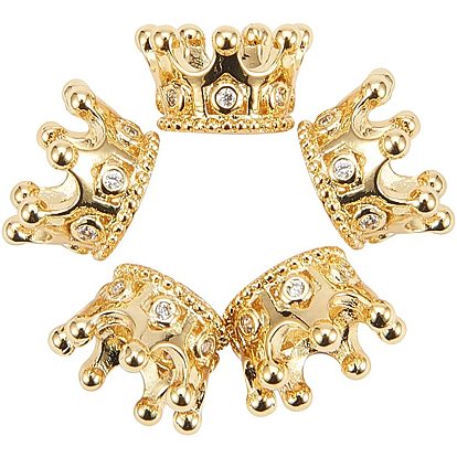 Rack Plating Brass Micro Pave Cubic Zirconia Beads, Large Hole Beads, Long-Lasting Plated, Crown