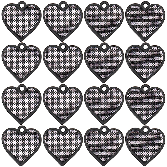 16 шт. подвески из полиэфирного сплава с распыленной покраской, подвески в виде сердца с узором «тартан»