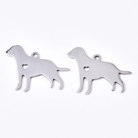 304 Stainless Steel Pendants, Silhouette Charms, Laser Cut, Dog